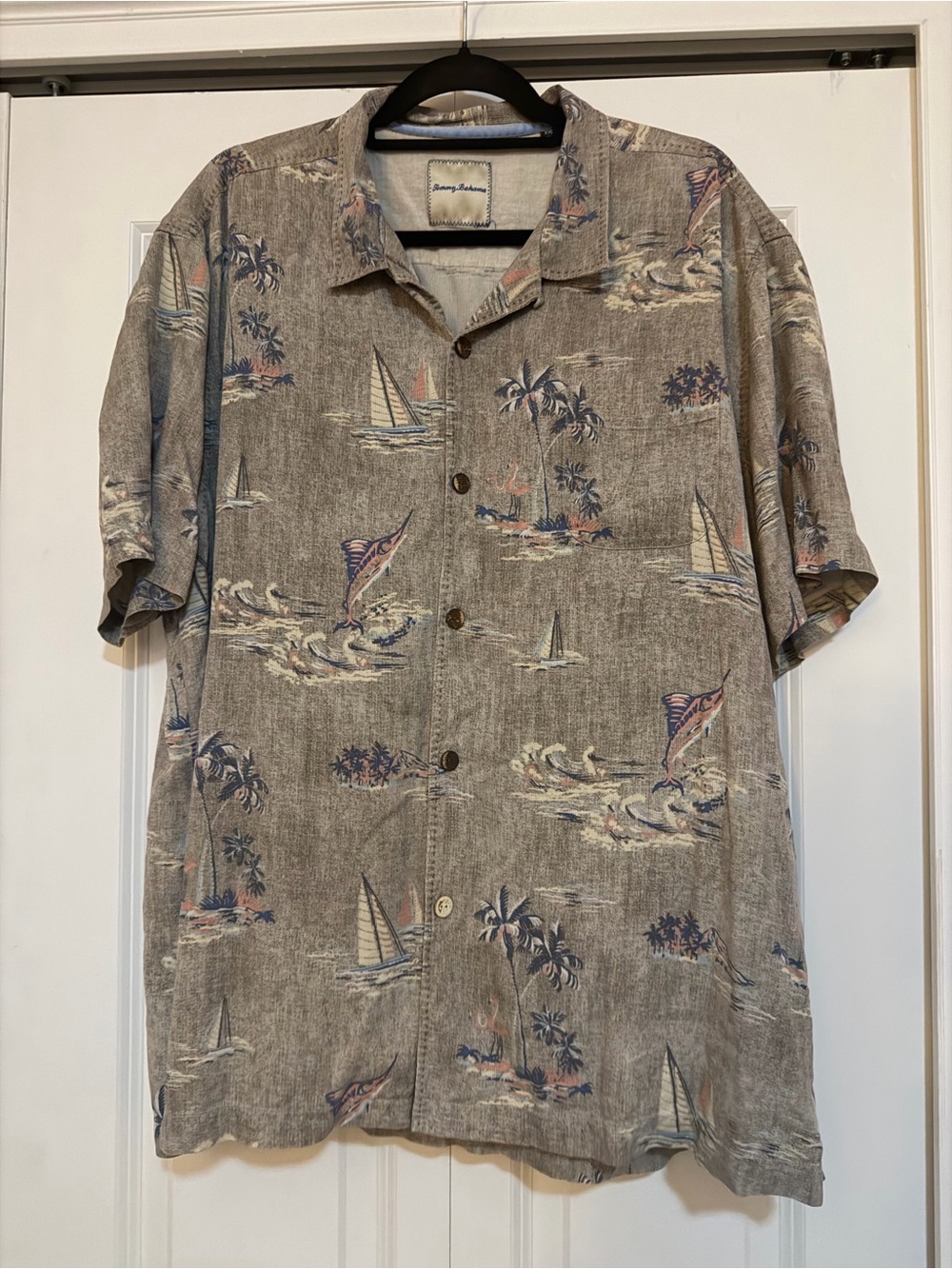 Tommy Bahama Gray Tropical Sailboat Short-Sleeve Shirt Jacket